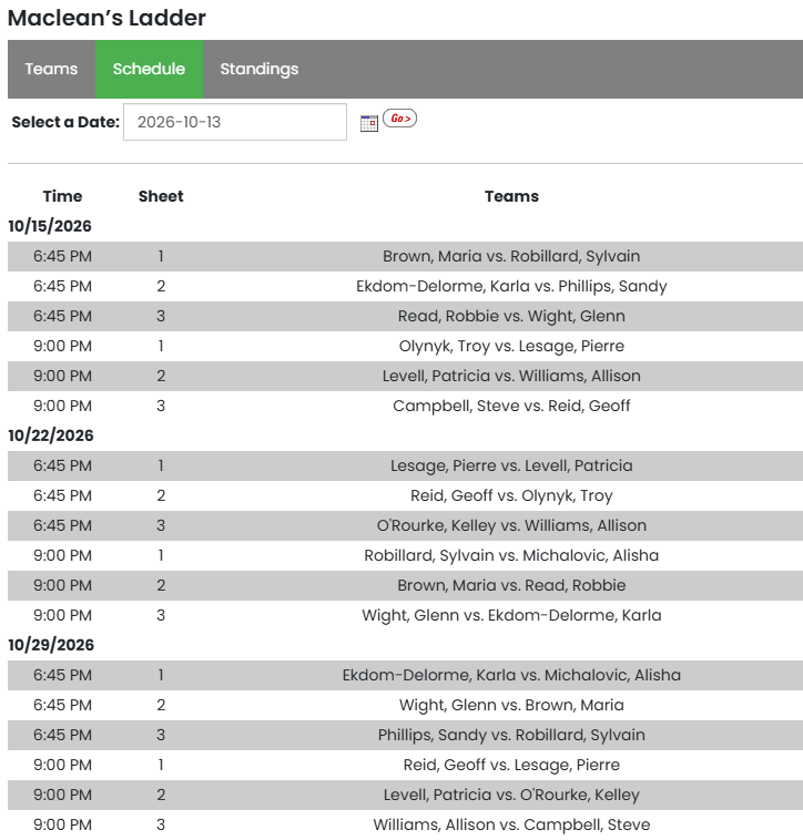 Schedule round 1 1